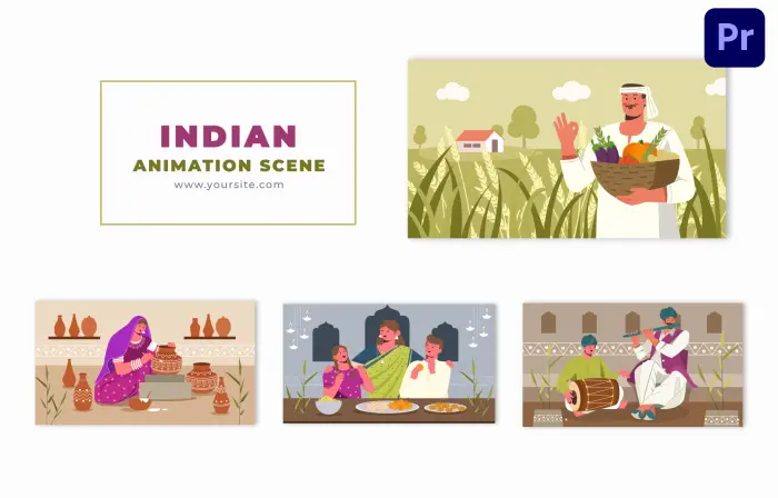 Indian Culture Concept Flat 2D Vector Animation Scene